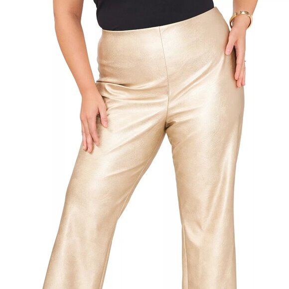 Vince Camuto Gold Pants Women's Plus Size 18W Straight Leg Party Holiday Vegan - Picture 1 of 11